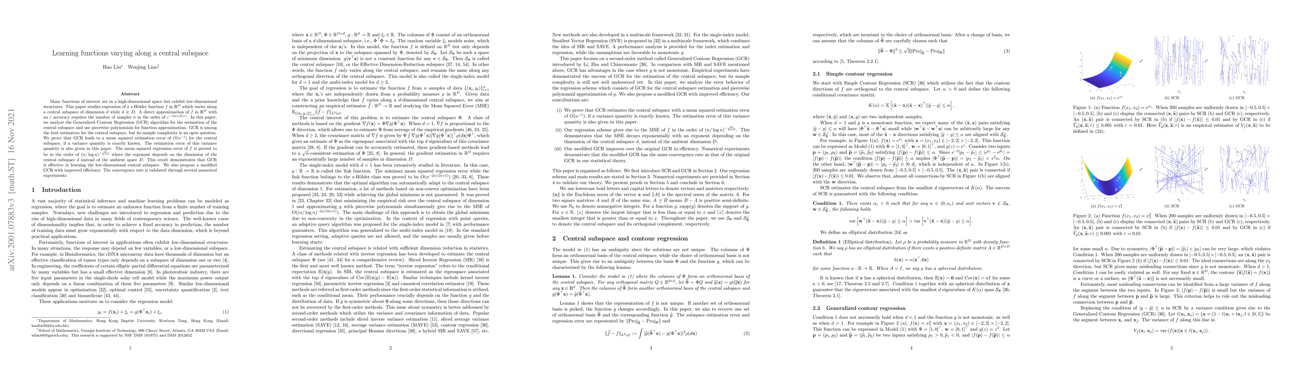 Thumbnail for Learning functions varying along a central subspace