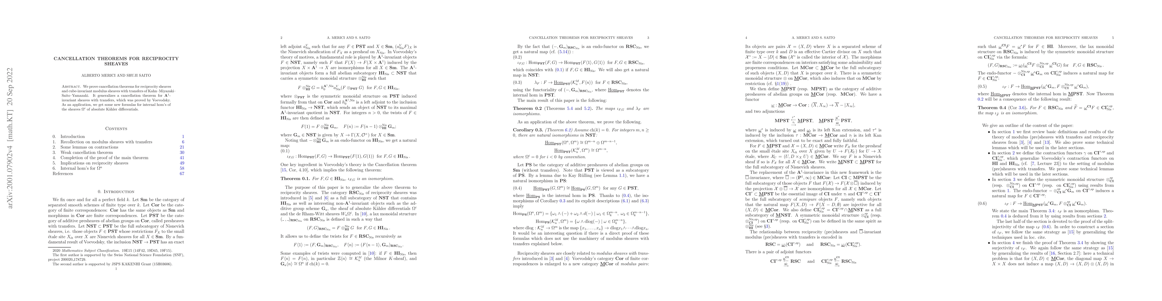 Thumbnail for Cancellation theorems for reciprocity sheaves