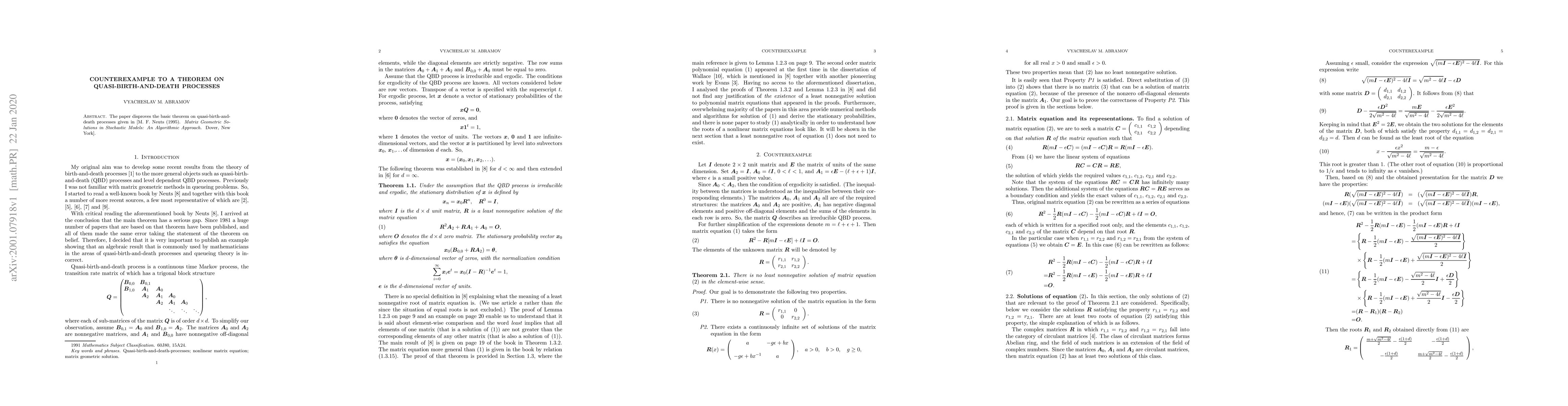 Thumbnail for Counterexample to a theorem on quasi-birth-and-death processes