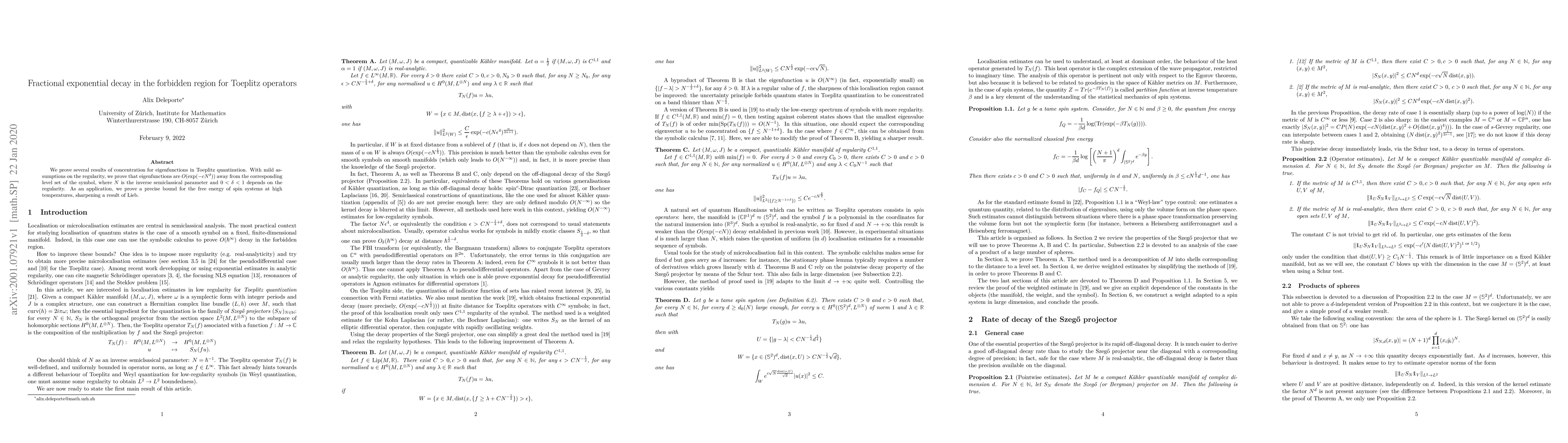 Thumbnail for Fractional exponential decay in the forbidden region for Toeplitz
  operators