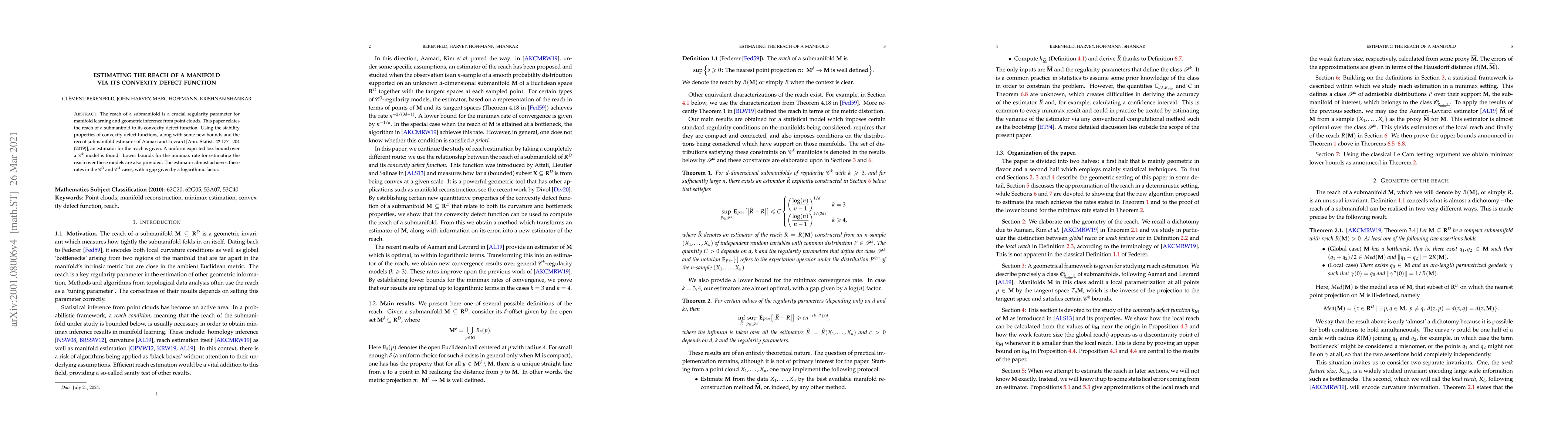 Thumbnail for Estimating the reach of a manifold via its convexity defect function
