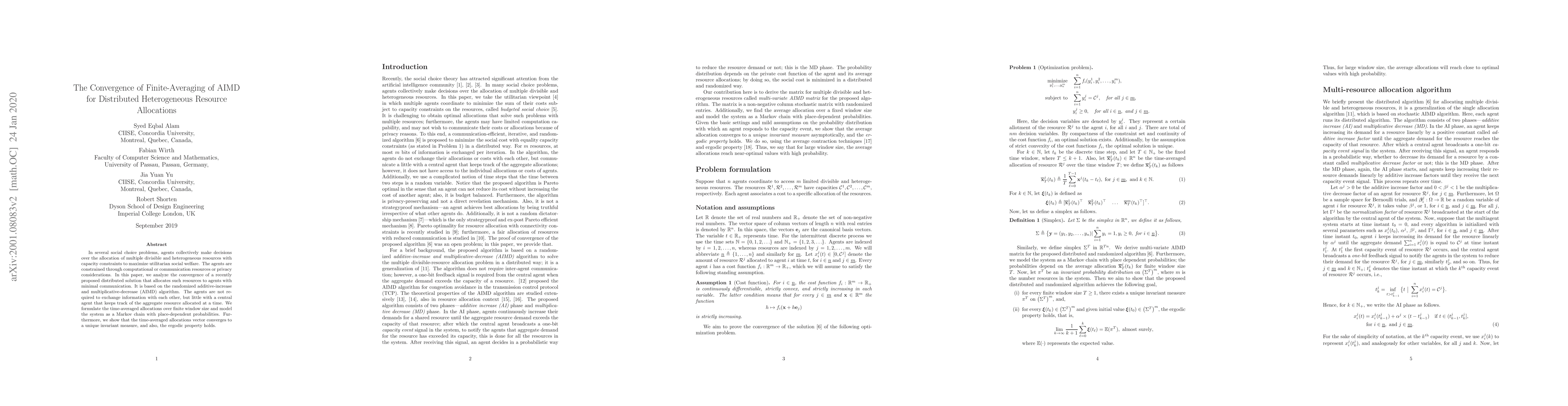 Thumbnail for The Convergence of Finite-Averaging of AIMD for Distributed
  Heterogeneous Resource Allocations