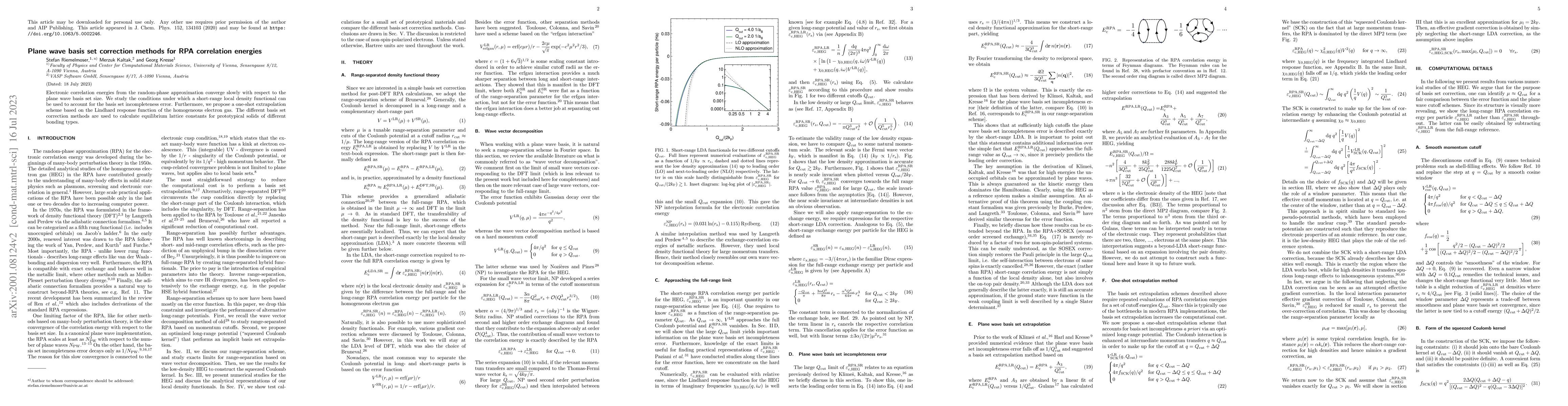 Thumbnail for Plane wave basis set correction methods for RPA correlation energies