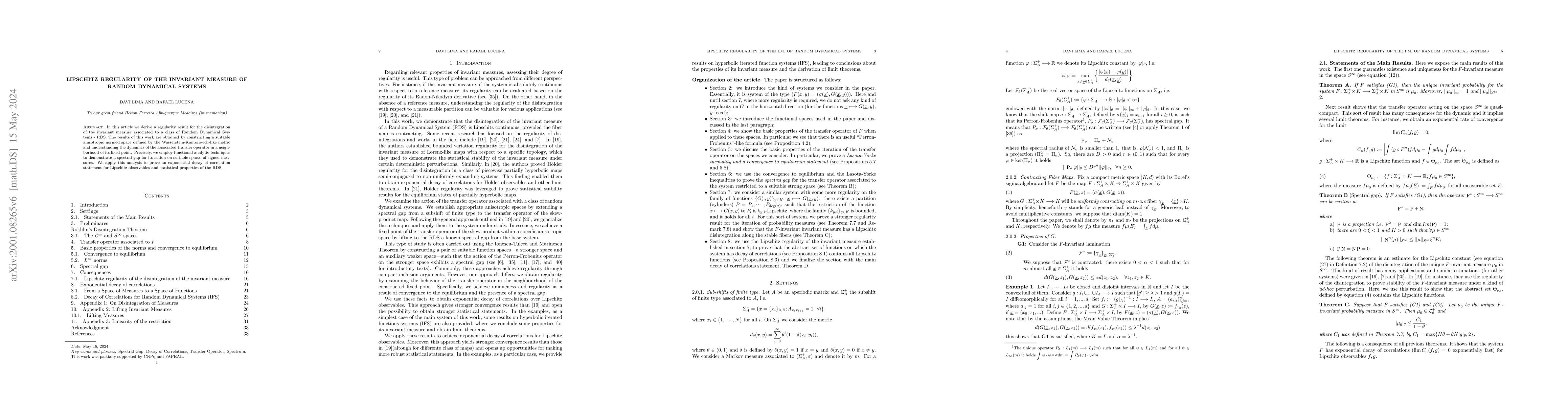 Thumbnail for Lipschitz regularity of the invariant measure of Random Dynamical
  Systems