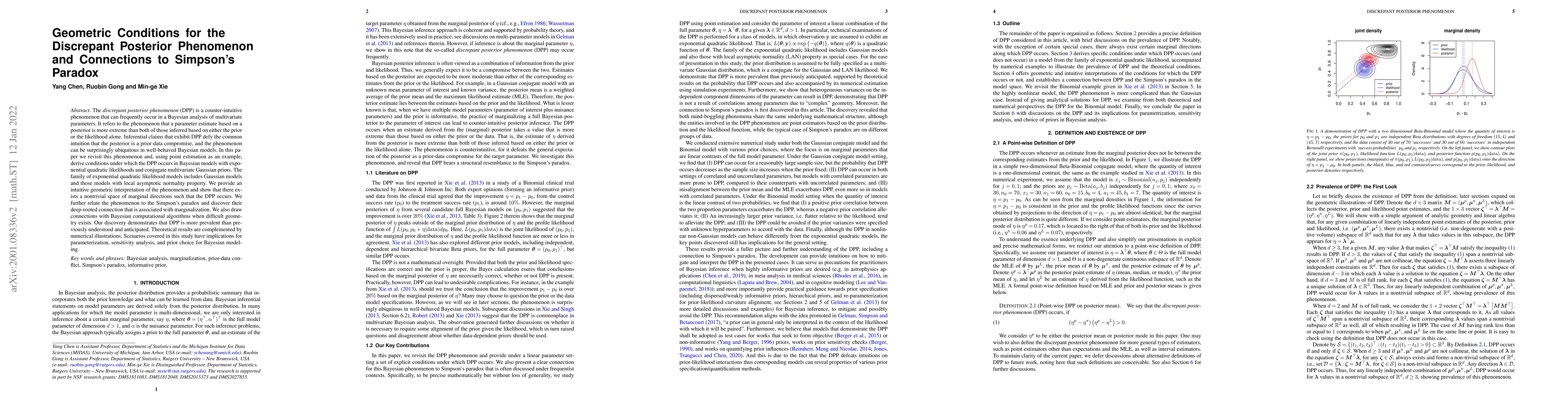 Thumbnail for Geometric Conditions for the Discrepant Posterior Phenomenon and
  Connections to Simpson's Paradox