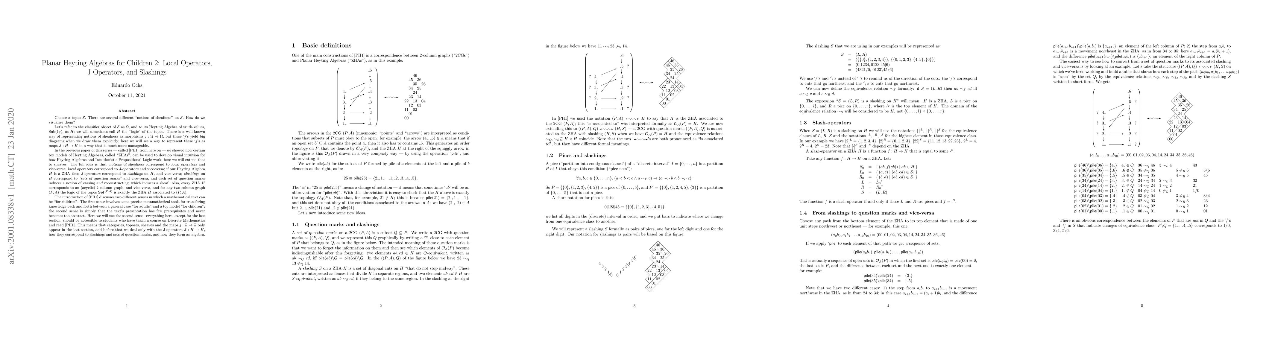 Thumbnail for Planar Heyting Algebras for Children 2: Local Operators, J-Operators,
  and Slashings