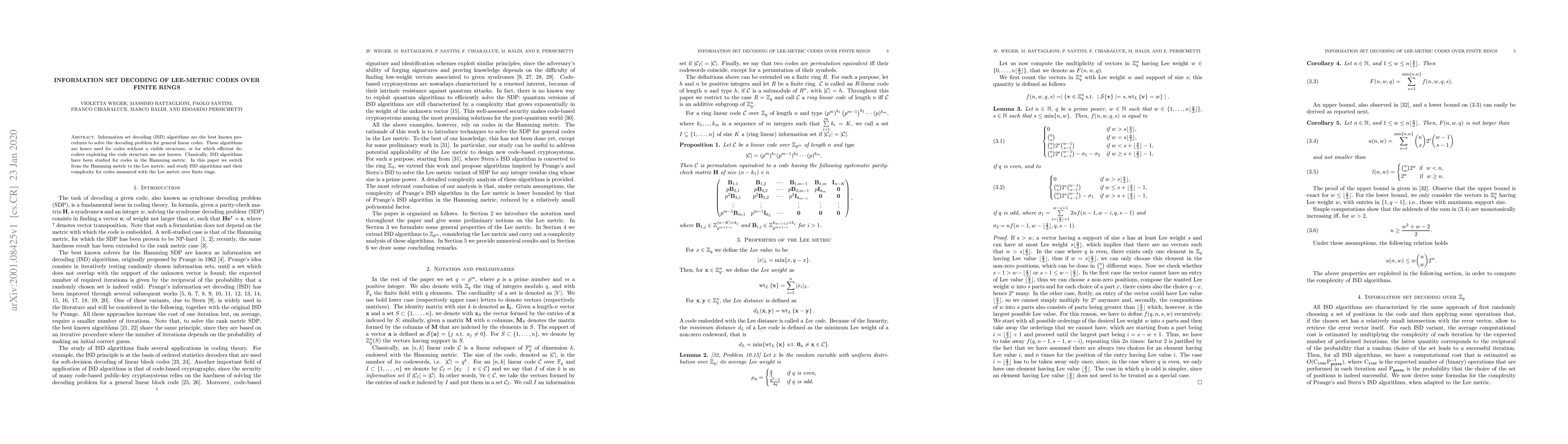 Thumbnail for Information set decoding of Lee-metric codes over finite rings