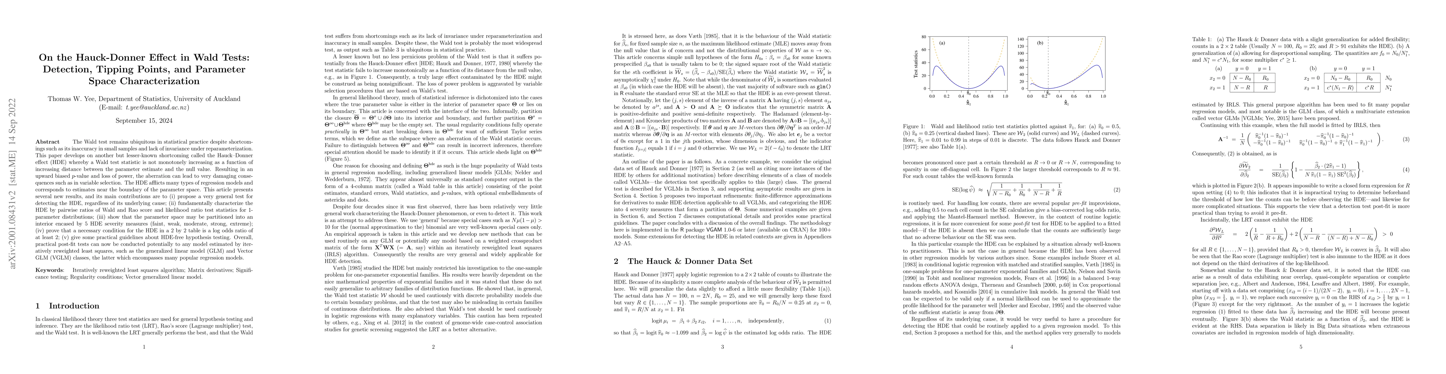 Thumbnail for On the Hauck-Donner Effect in Wald Tests: Detection, Tipping Points, and
  Parameter Space Characterization