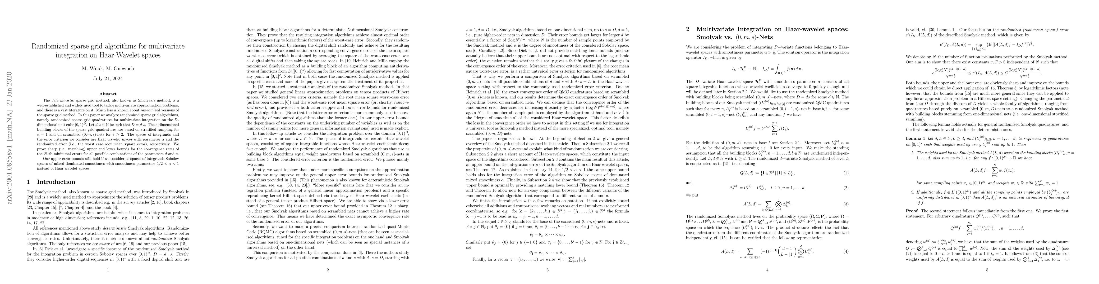 Thumbnail for Randomized sparse grid algorithms for multivariate integration on
  Haar-Wavelet spaces