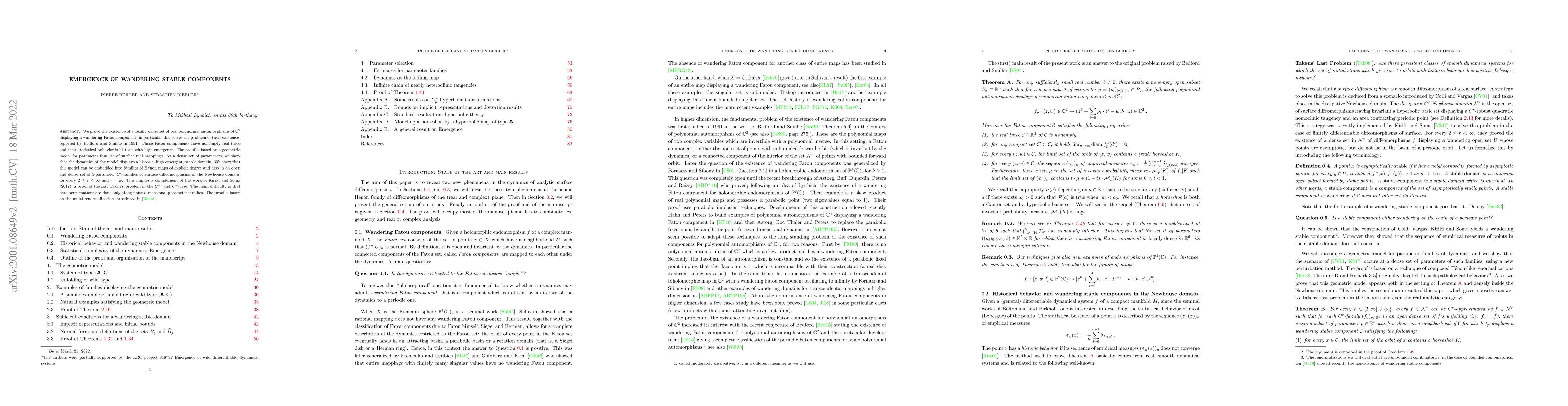Thumbnail for Emergence of wandering stable components