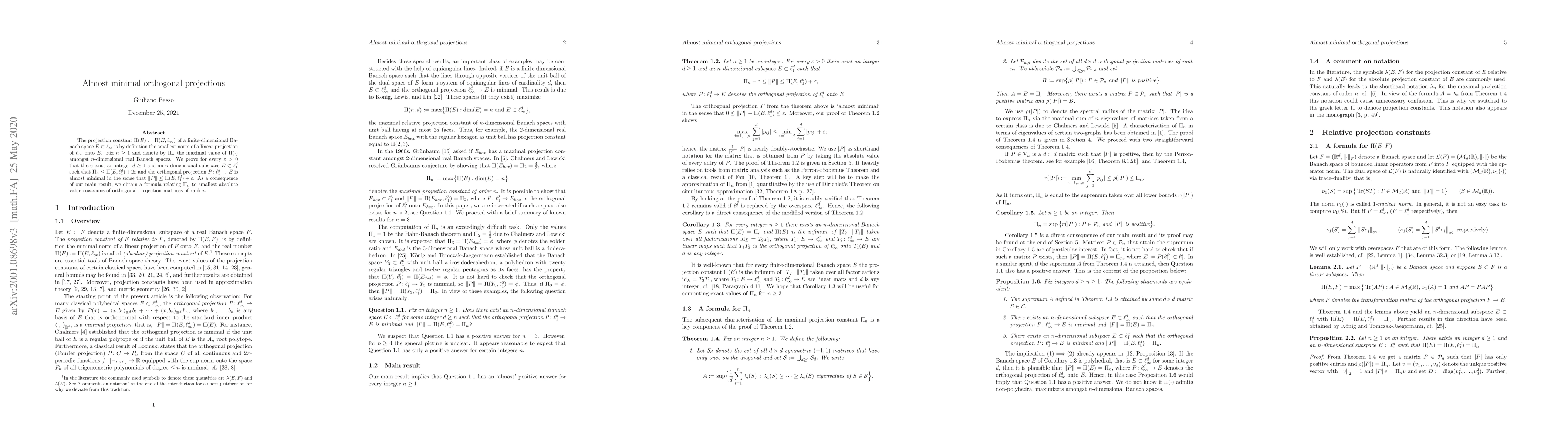 Thumbnail for Almost minimal orthogonal projections