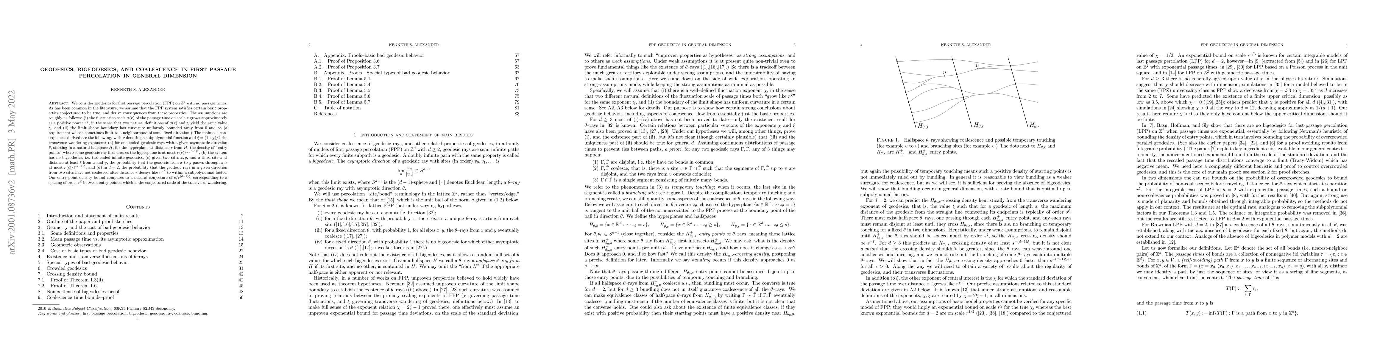 Thumbnail for Geodesics, bigeodesics, and coalescence in first passage percolation in
  general dimension
