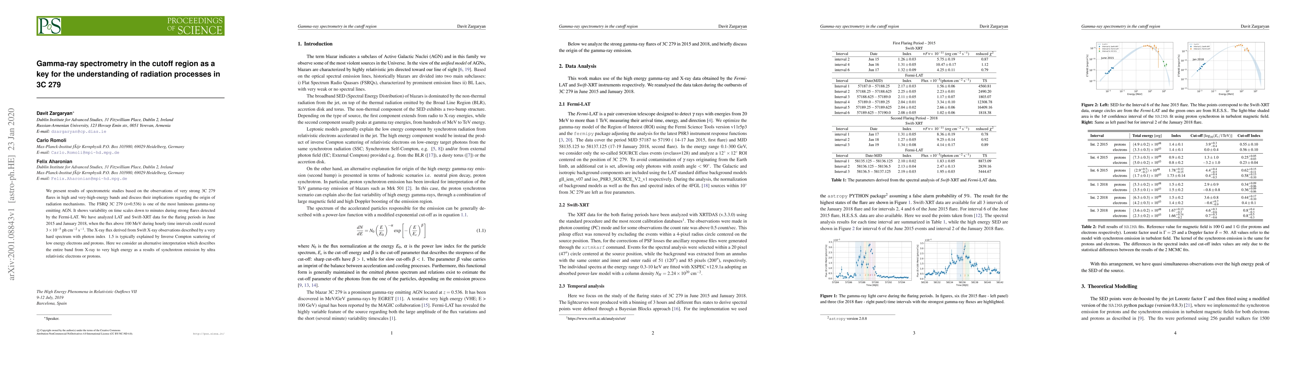 Thumbnail for Gamma-ray spectrometry in the cutoff region as a key for the
  understanding of radiation processes in 3C 279