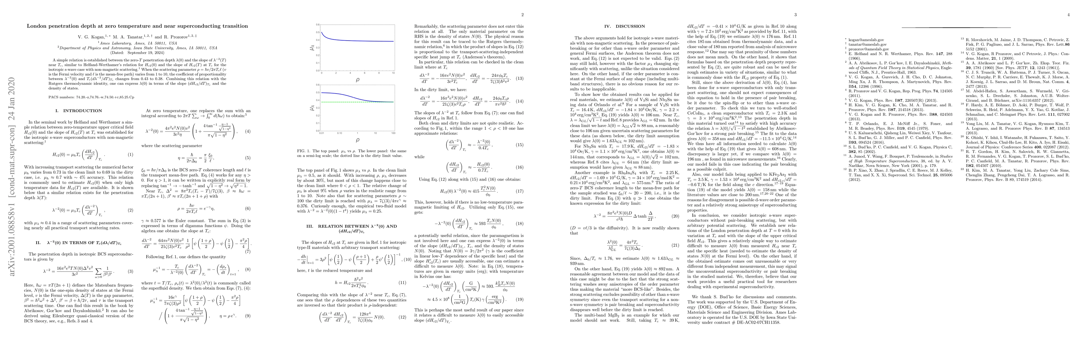 Thumbnail for London penetration depth at zero temperature and near superconducting
  transition