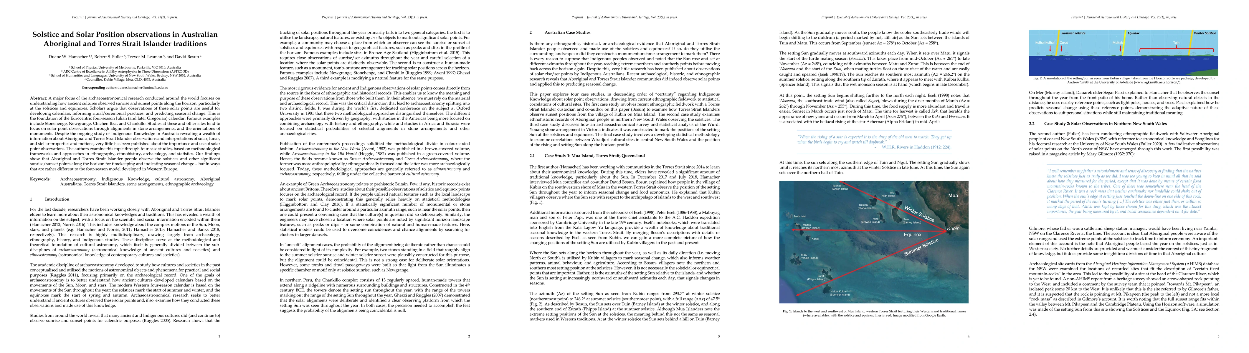 Thumbnail for Solstice and Solar Position observations in Australian Aboriginal and
  Torres Strait Islander traditions
