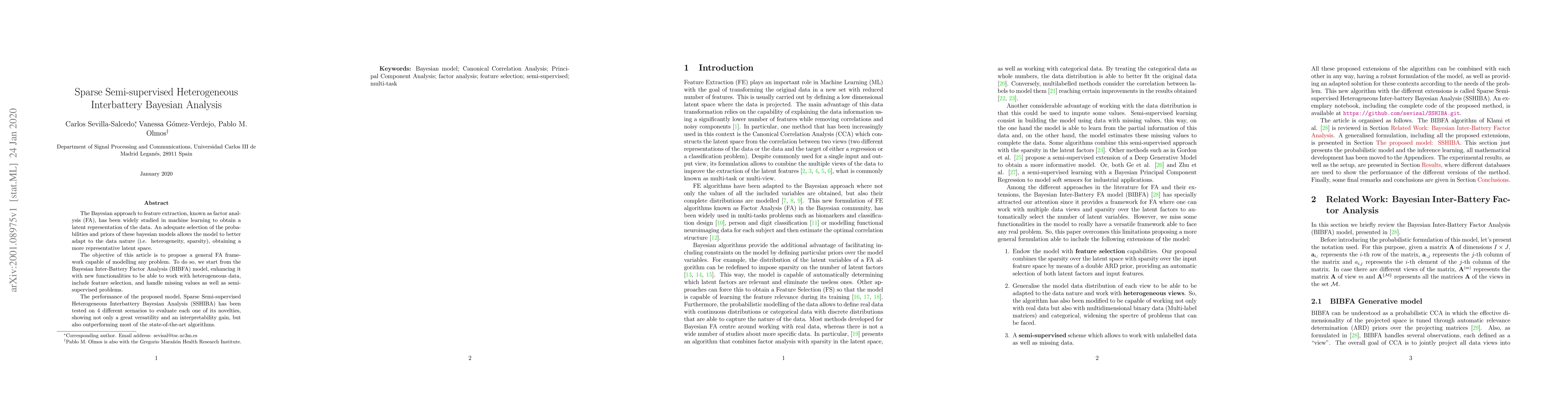 Thumbnail for Sparse Semi-supervised Heterogeneous Interbattery Bayesian Analysis