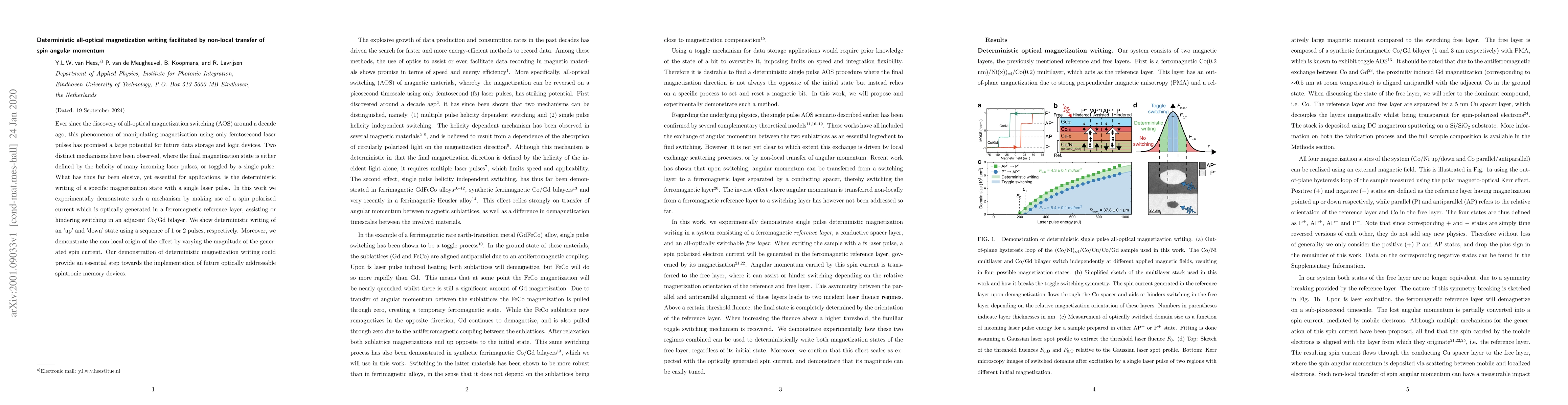 Thumbnail for Deterministic all-optical magnetization writing facilitated by non-local
  transfer of spin angular momentum