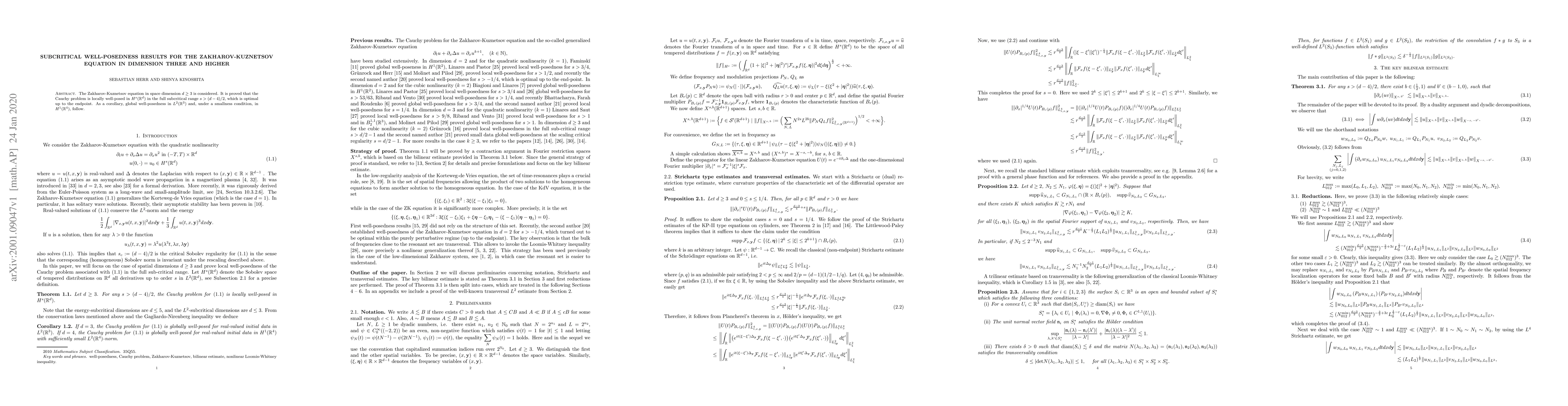 Thumbnail for Subcritical well-posedness results for the Zakharov-Kuznetsov equation
  in dimension three and higher