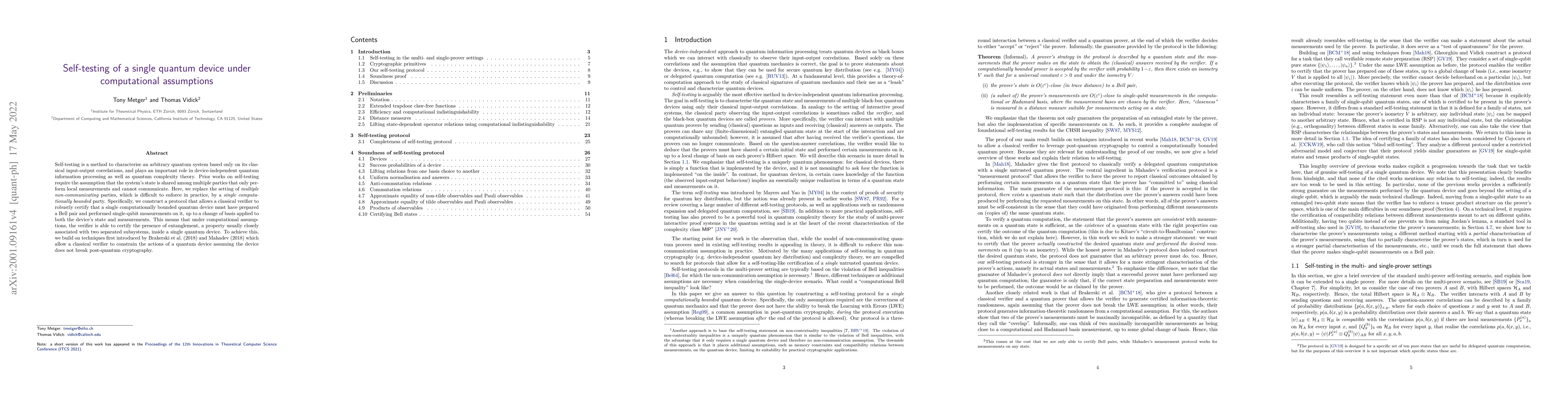 Thumbnail for Self-testing of a single quantum device under computational assumptions