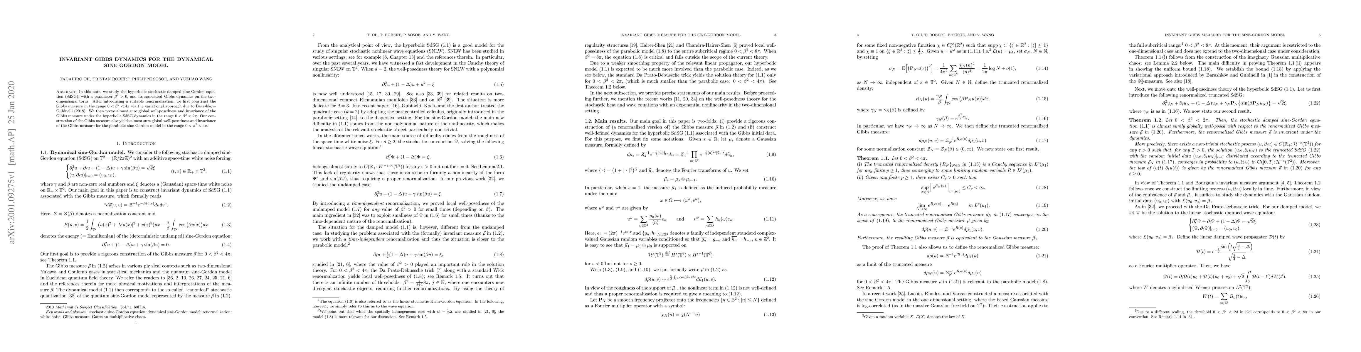 Thumbnail for Invariant Gibbs dynamics for the dynamical sine-Gordon model