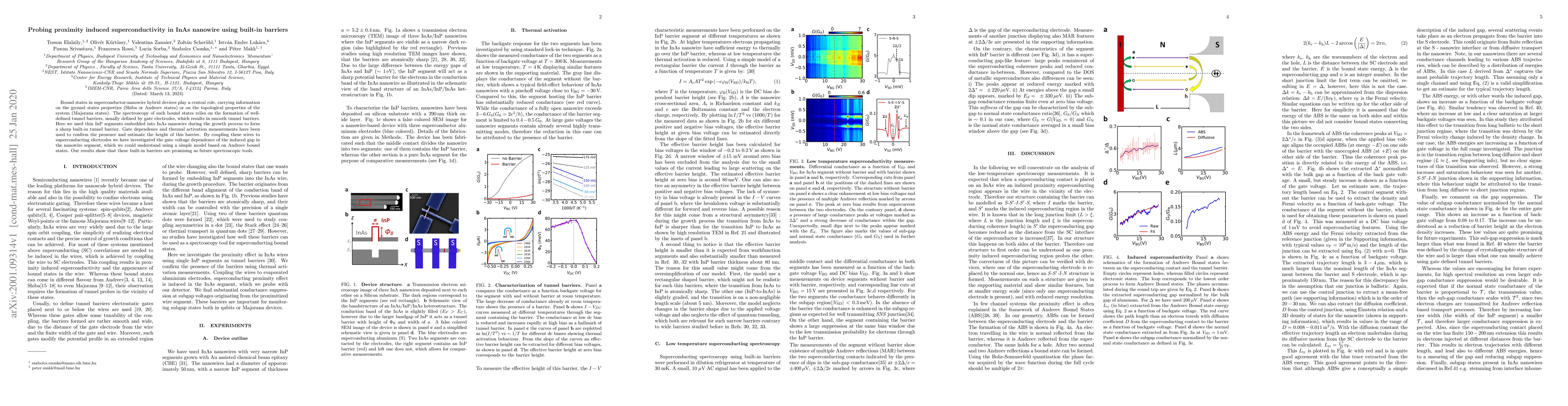 Thumbnail for Probing proximity induced superconductivity in InAs nanowire using
  built-in barriers