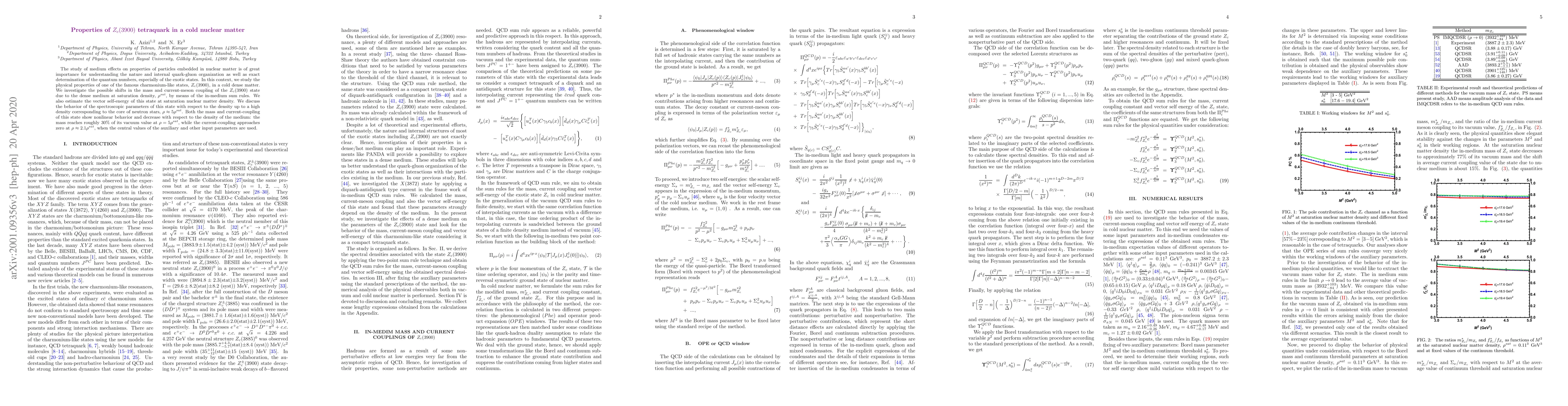 Thumbnail for Properties of $Z_c(3900)$ tetraquark in a cold nuclear matter