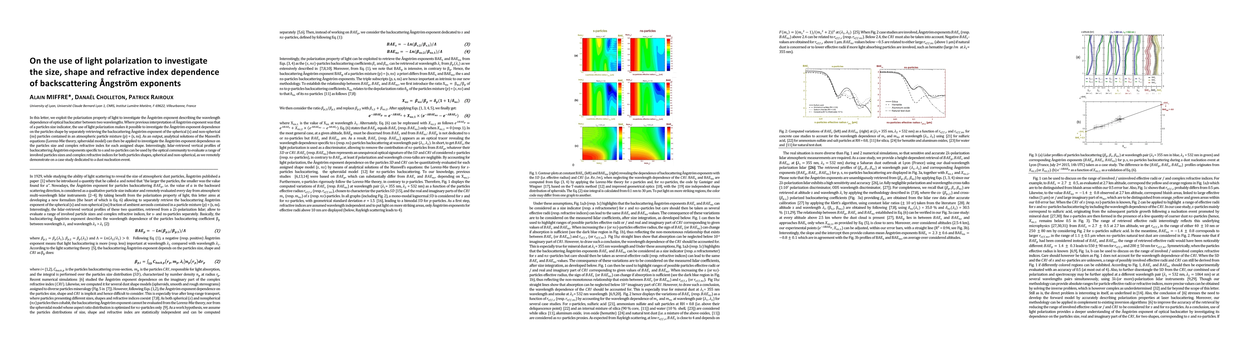 Thumbnail for On the use of light polarization to investigate the size, shape and
  refractive index dependence of backscattering Angstroem exponents
