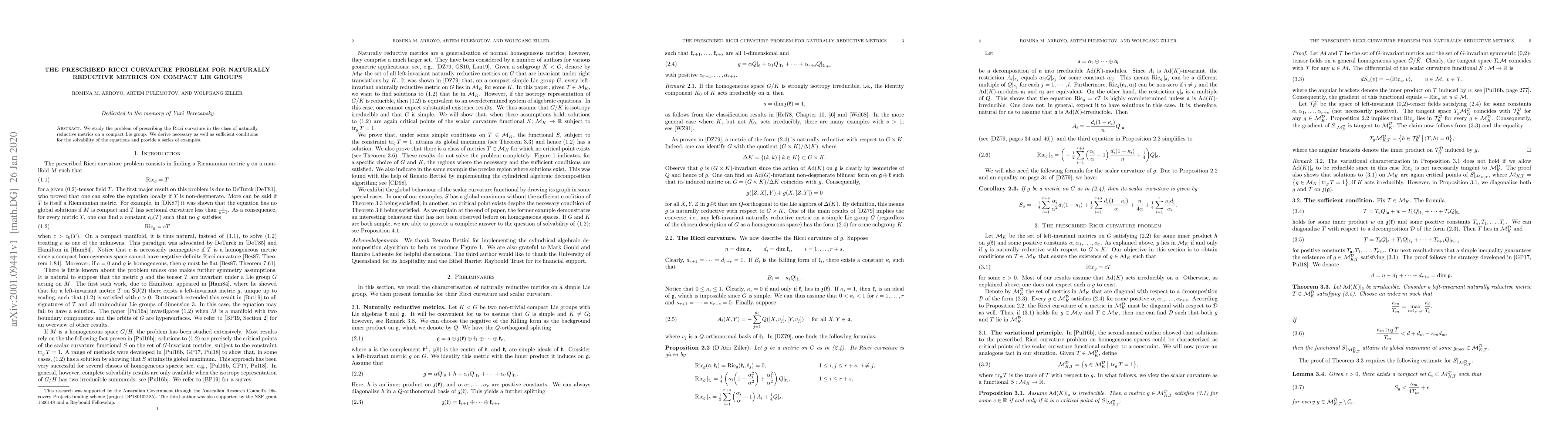 Thumbnail for The prescribed Ricci curvature problem for naturally reductive metrics
  on compact Lie groups
