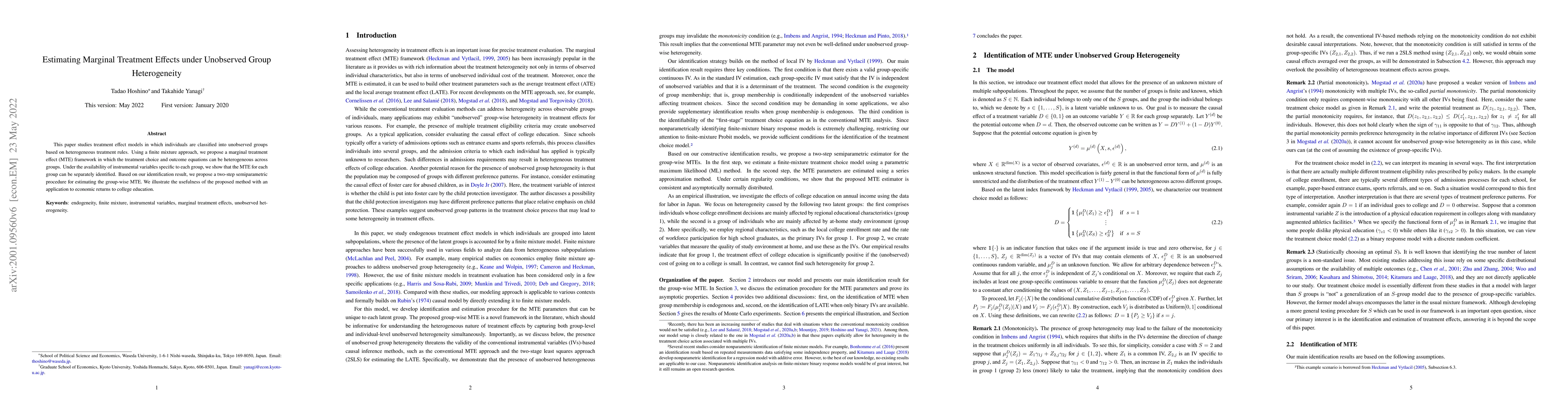 Thumbnail for Estimating Marginal Treatment Effects under Unobserved Group
  Heterogeneity