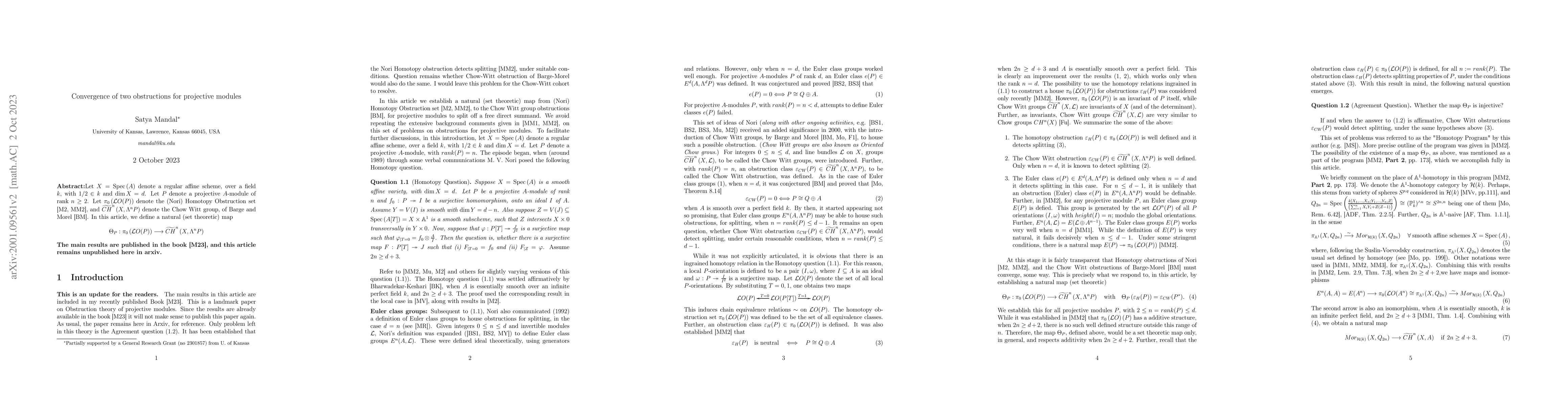 Thumbnail for Convergence of two obstructions for projective modules