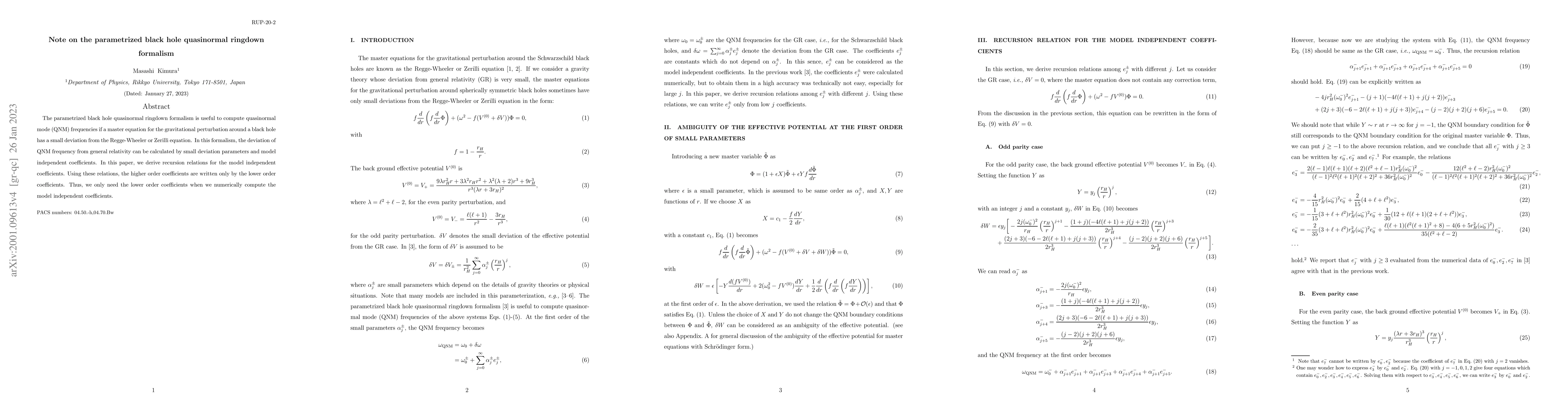 Thumbnail for Note on the parametrized black hole quasinormal ringdown formalism