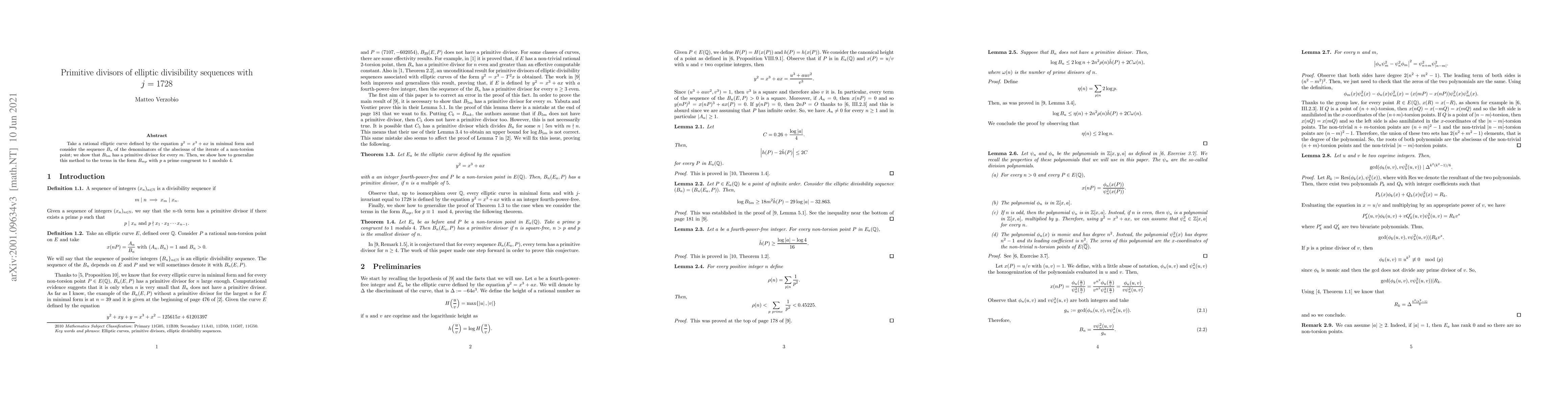 Thumbnail for Primitive divisors of elliptic divisibility sequences for elliptic
  curves with j=1728