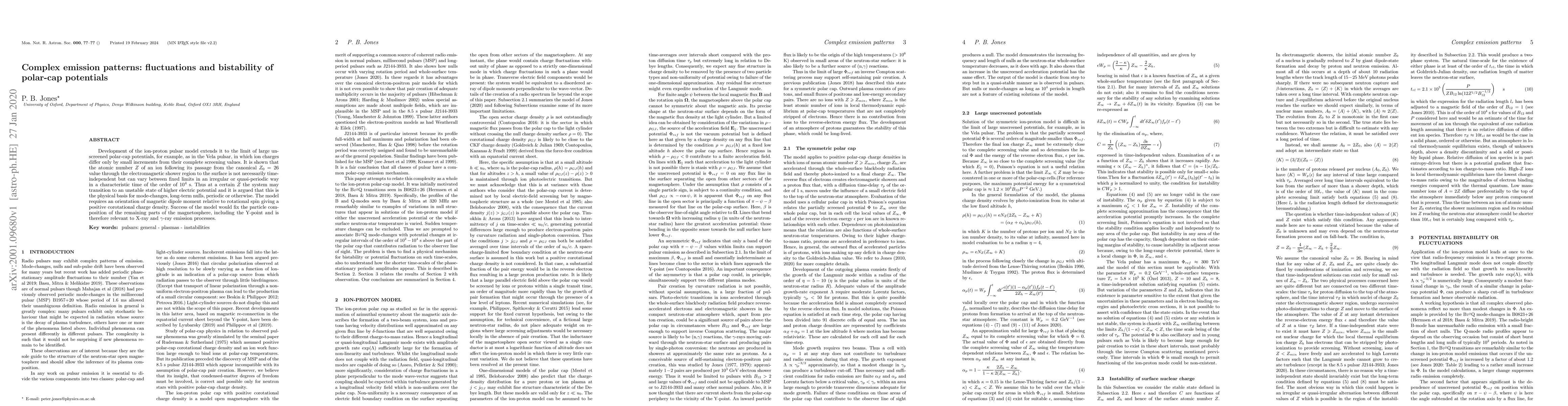Thumbnail for Complex emission patterns: fluctuations and bistability of polar-cap
  potentials