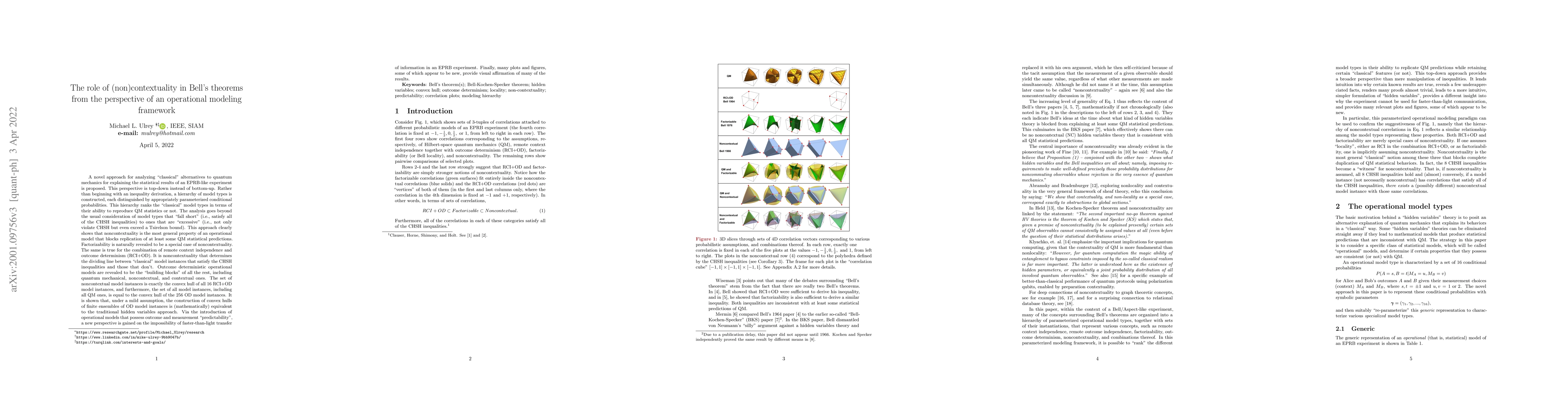 Thumbnail for The role of (non)contextuality in Bell's theorems from the perspective
  of an operational modeling framework