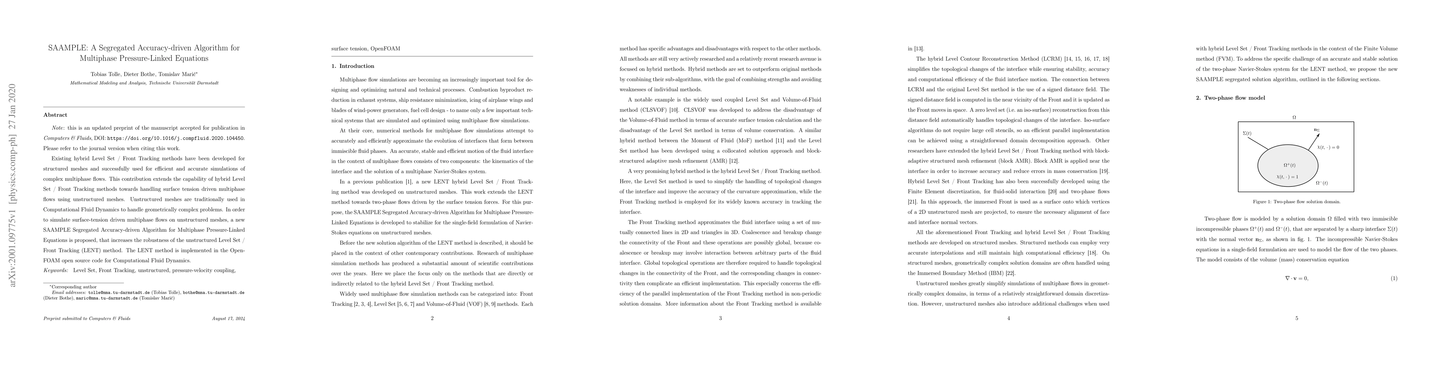 Thumbnail for SAAMPLE: A Segregated Accuracy-driven Algorithm for Multiphase
  Pressure-Linked Equations