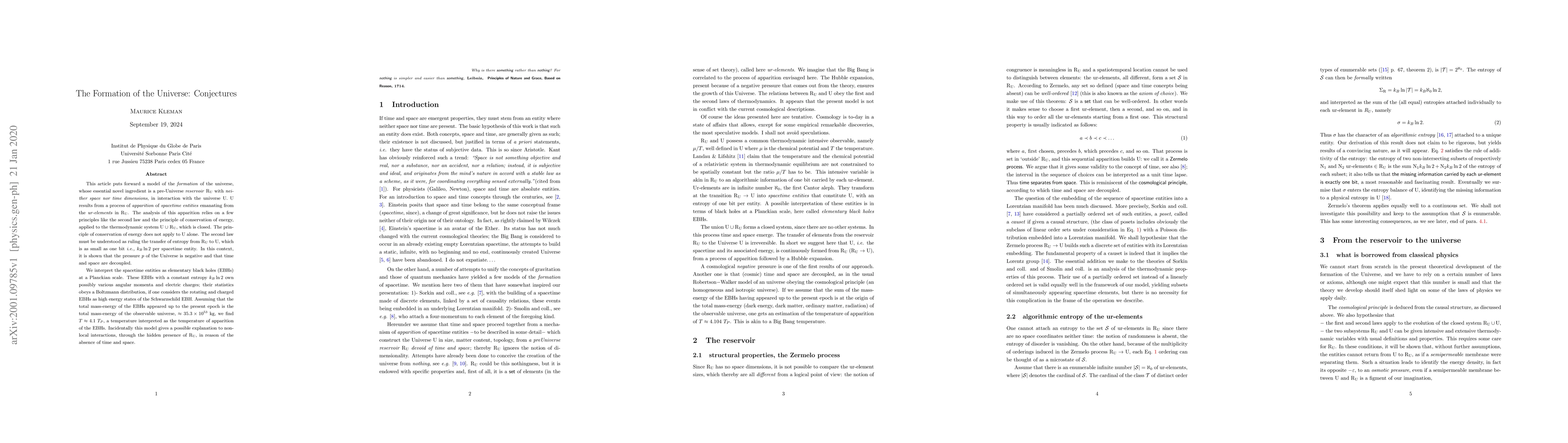 Thumbnail for The Formation of the Universe: Conjectures