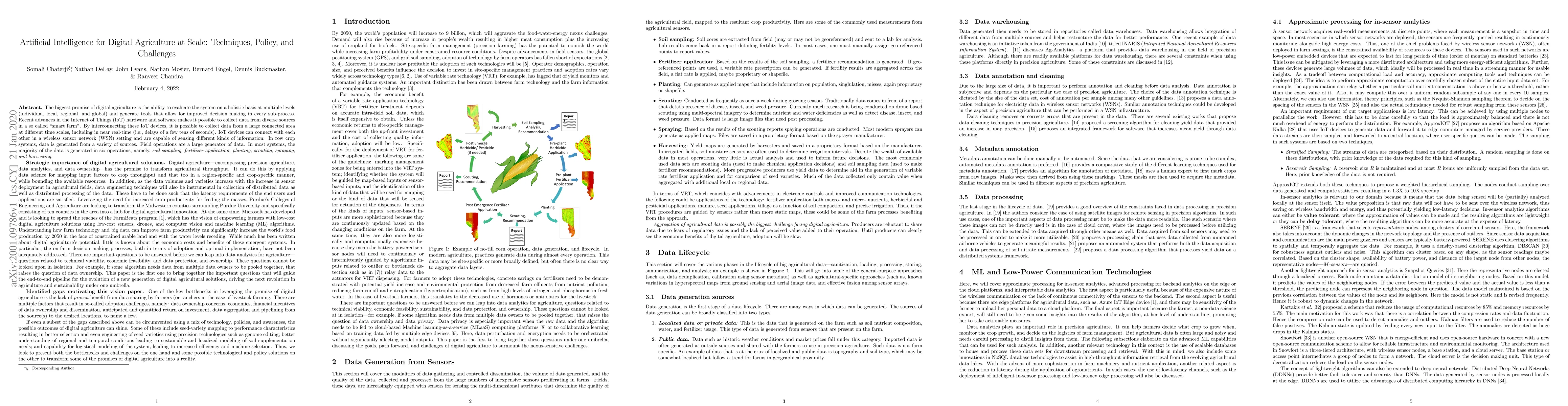 Thumbnail for Artificial Intelligence for Digital Agriculture at Scale: Techniques,
  Policies, and Challenges