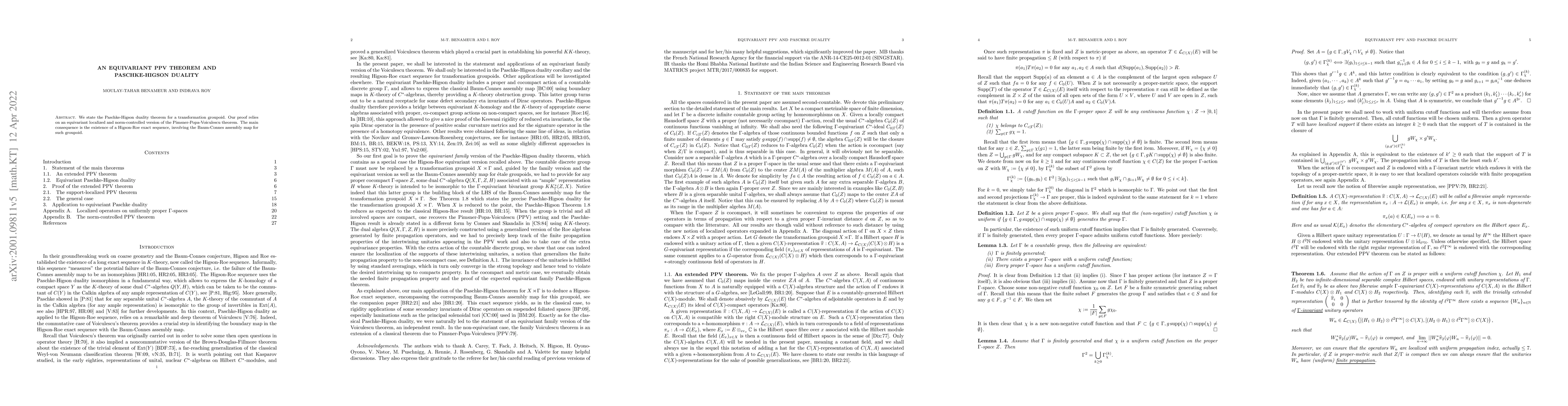 Thumbnail for An equivariant PPV theorem and Paschke-Higson duality