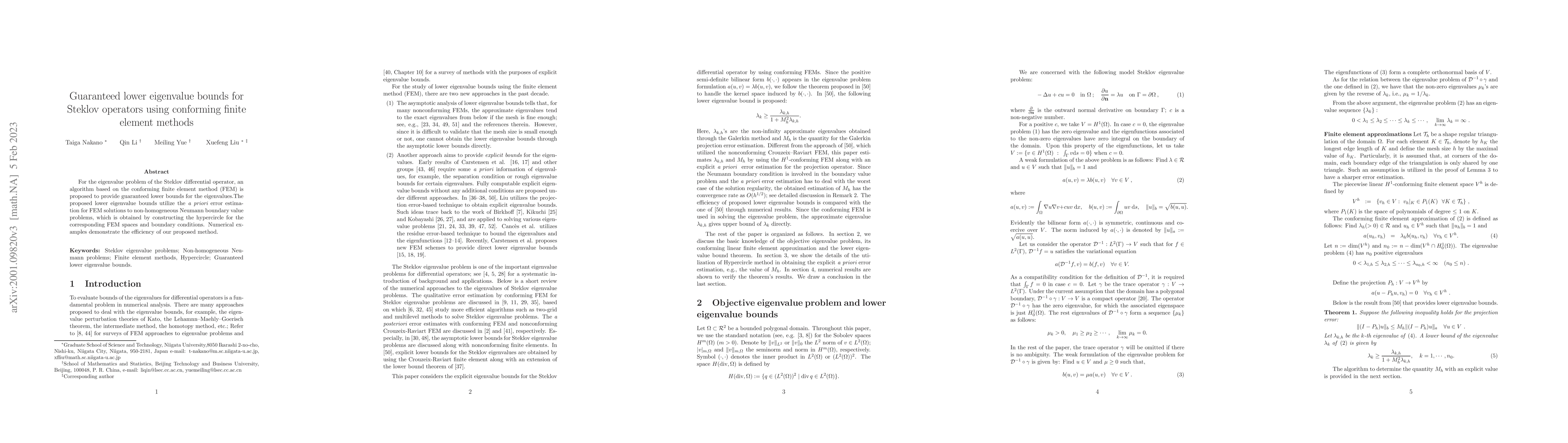 Thumbnail for Guaranteed lower eigenvalue bounds for Steklov operators using
  conforming finite element methods