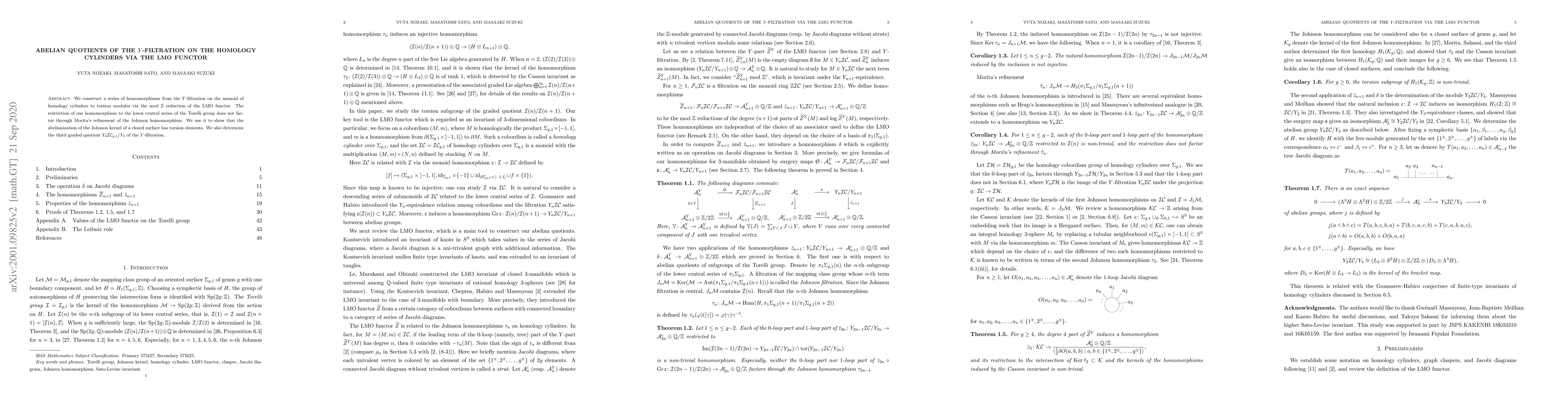 Thumbnail for Abelian quotients of the $Y$-filtration on the homology cylinders via
  the LMO functor