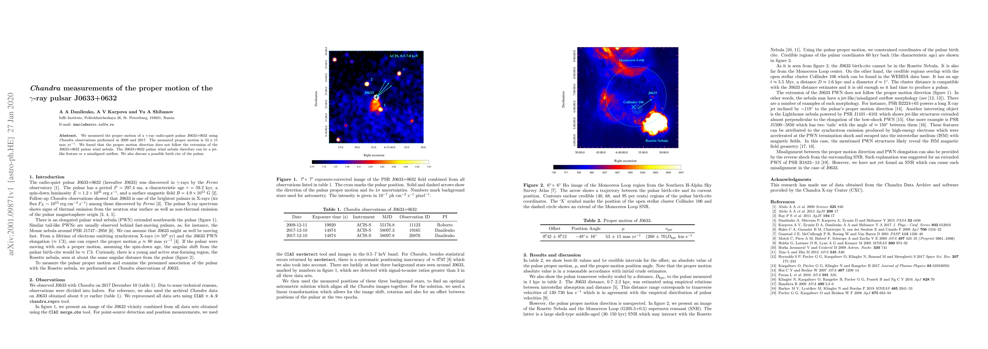 Thumbnail for Chandra measurements of the proper motion of the $\gamma$-ray pulsar
  J0633+0632