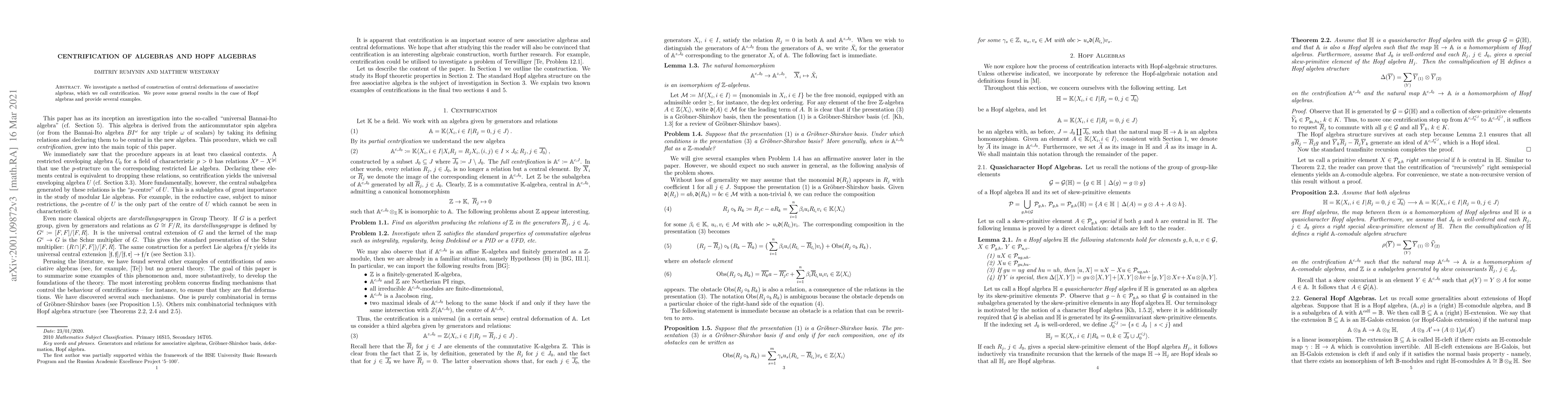 Thumbnail for Centrification of Algebras and Hopf Algebras