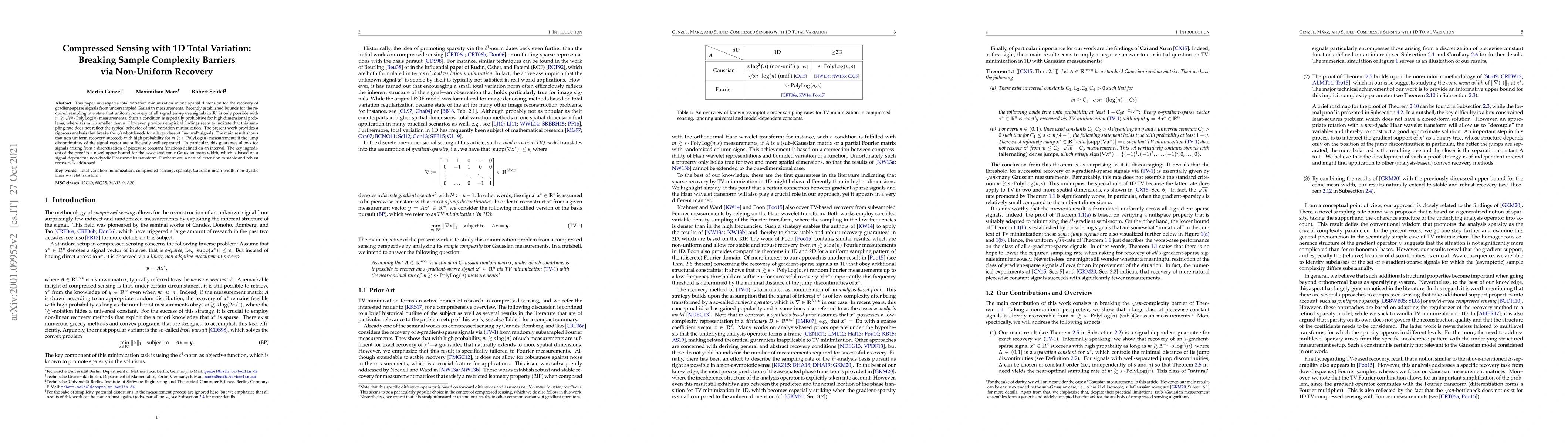 Thumbnail for Compressed Sensing with 1D Total Variation: Breaking Sample Complexity
  Barriers via Non-Uniform Recovery
