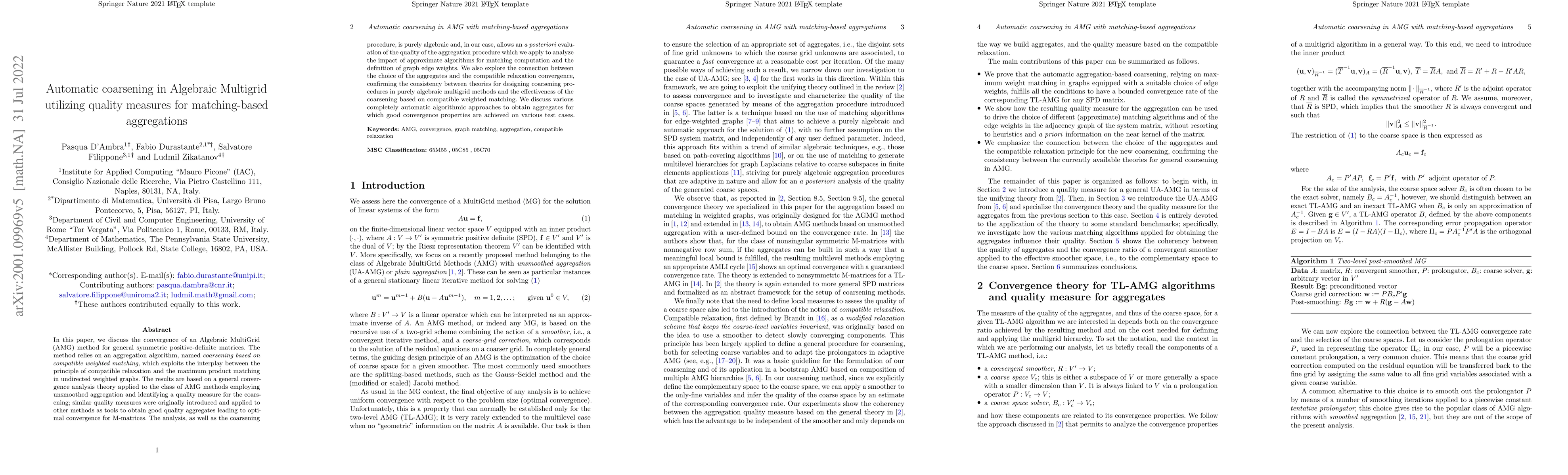 Thumbnail for Automatic coarsening in Algebraic Multigrid utilizing quality measures
  for matching-based aggregations