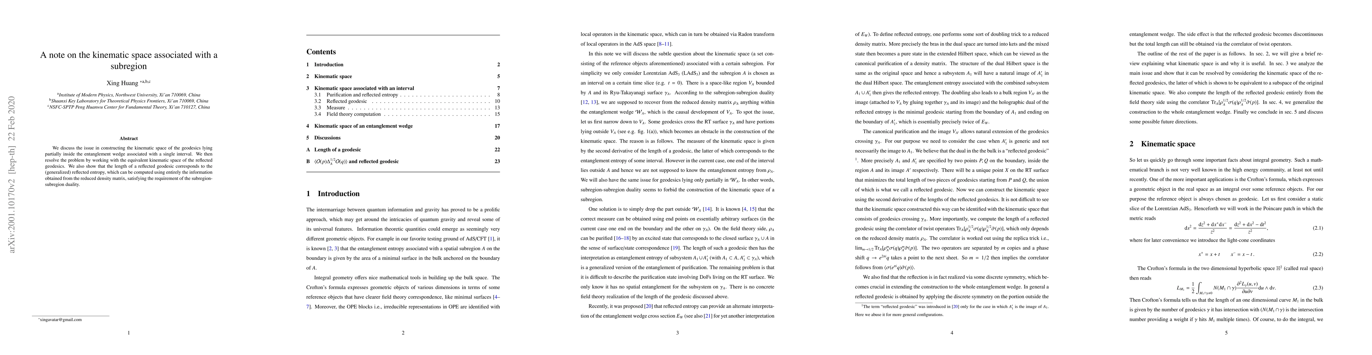 Thumbnail for A note on the kinematic space associated with a subregion