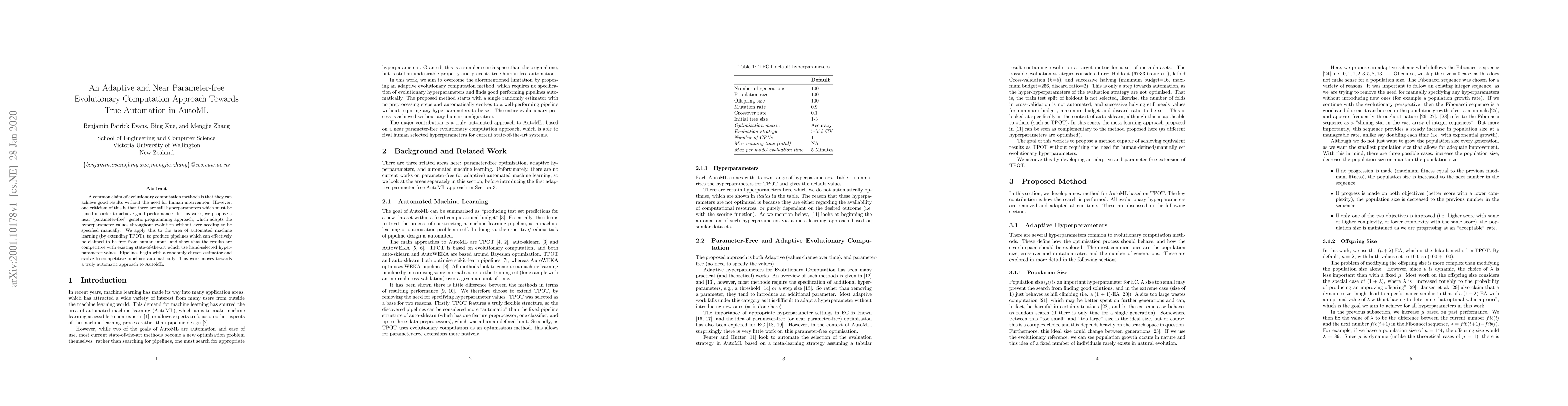Thumbnail for An Adaptive and Near Parameter-free Evolutionary Computation Approach
  Towards True Automation in AutoML