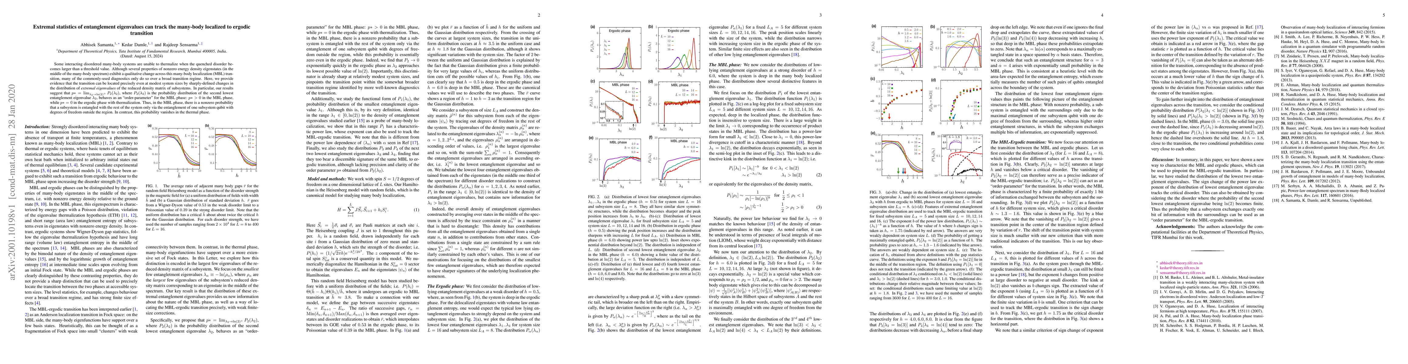 Thumbnail for Extremal statistics of entanglement eigenvalues can track the many-body
  localized to ergodic transition