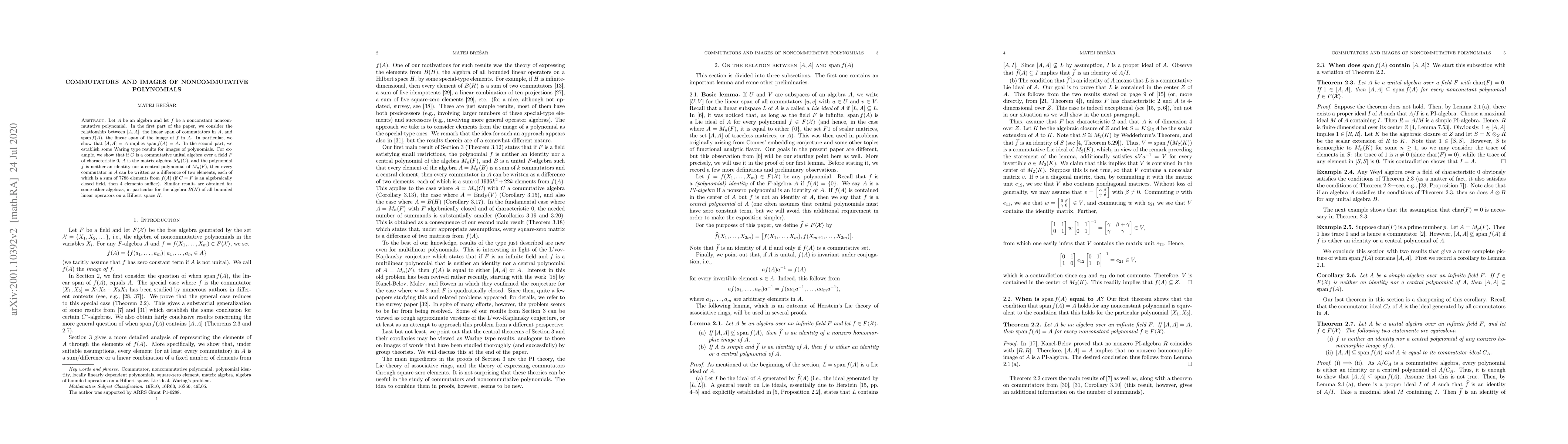 Thumbnail for Commutators and images of noncommutative polynomials