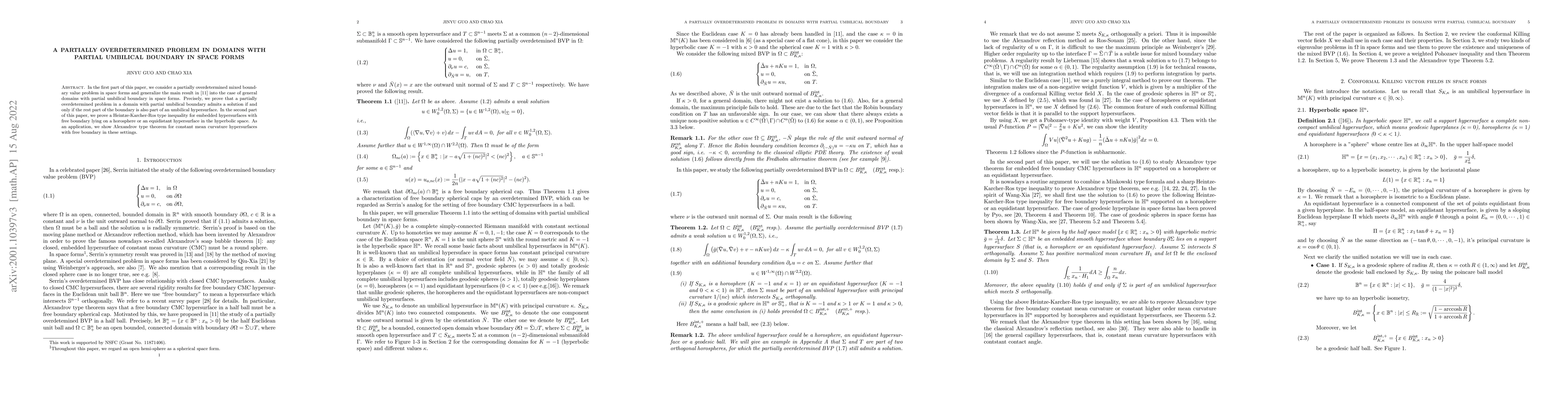 Thumbnail for A partially overdetermined problem in domains with partial umbilical
  boundary in space forms