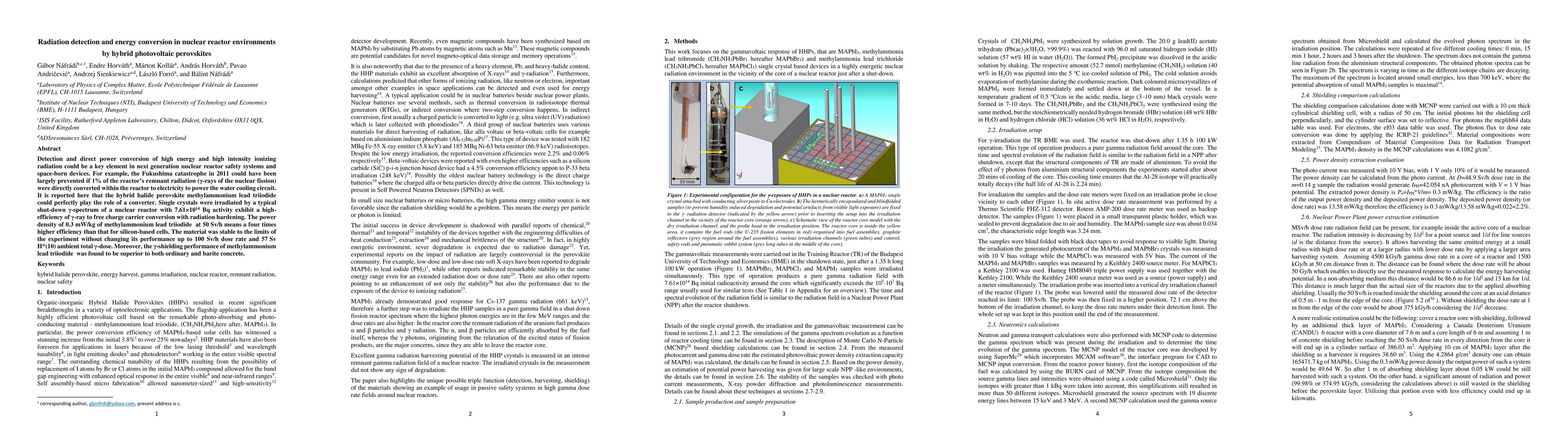 Thumbnail for Radiation detection and energy conversion in nuclear reactor
  environments by hybrid photovoltaic perovskites